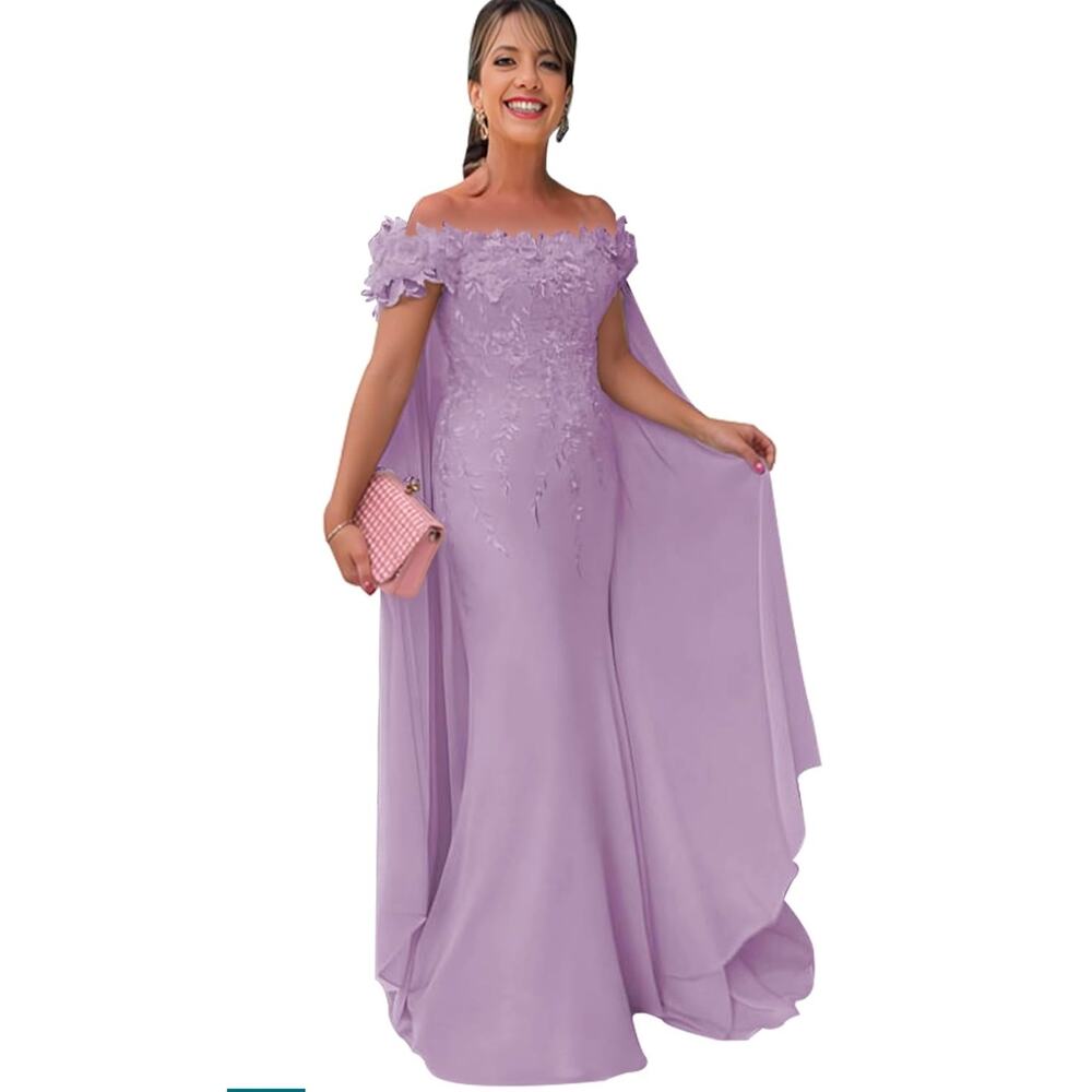 Formal Lace floral applique off shoulder gown w/Cape Lilac Wedding Size 16W